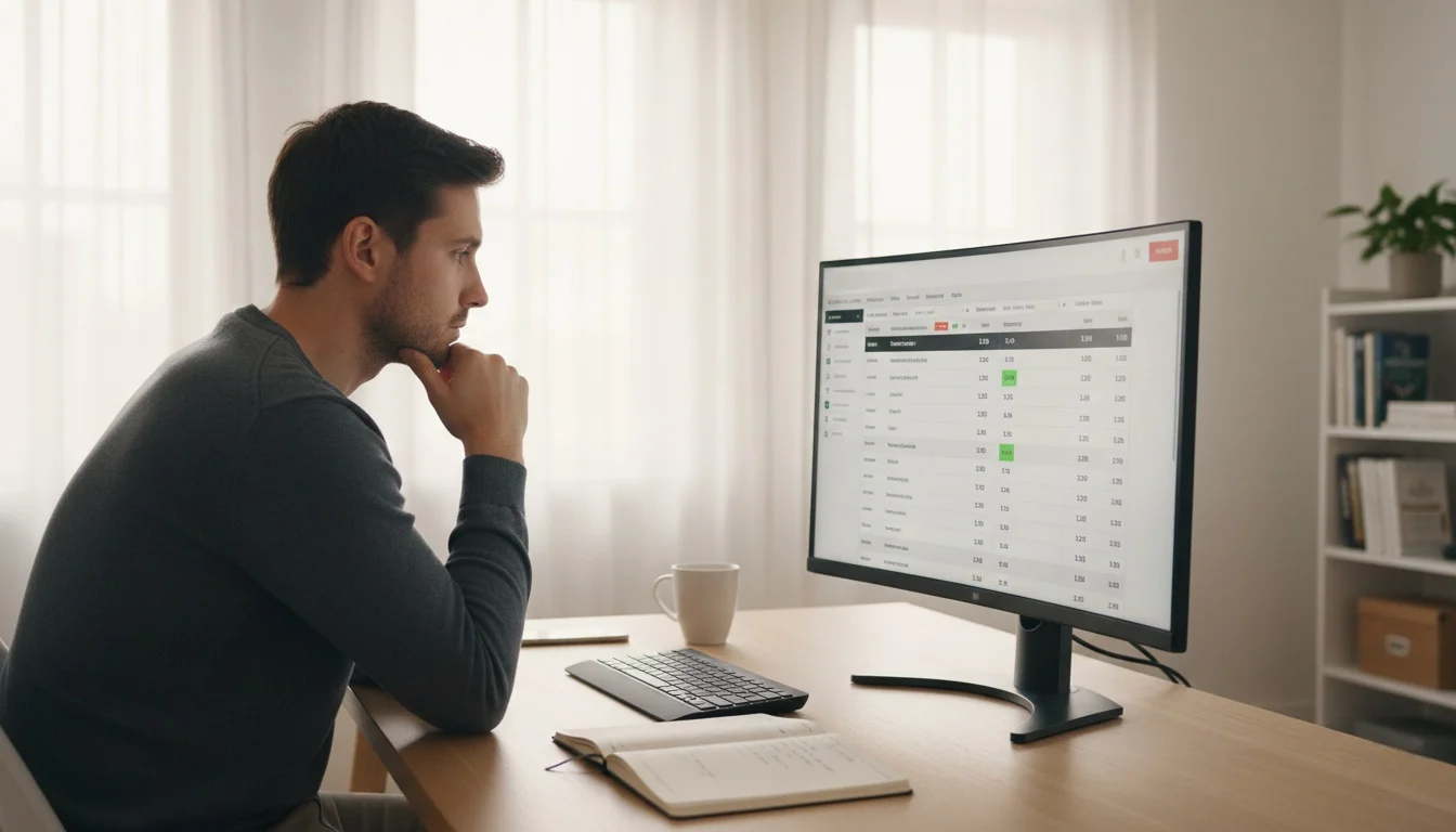 Apostador a analisar value bets no computador