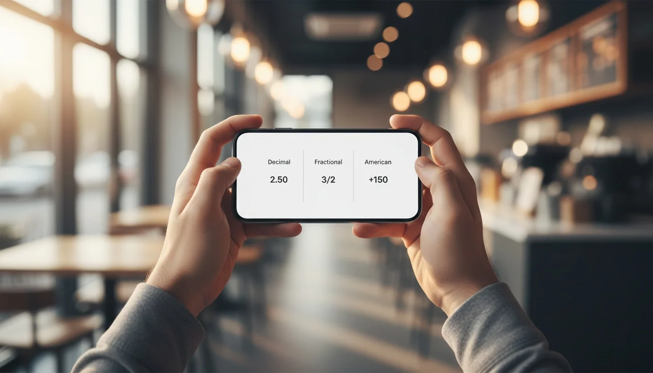 Comparação entre odds decimais, fracionárias e americanas num smartphone