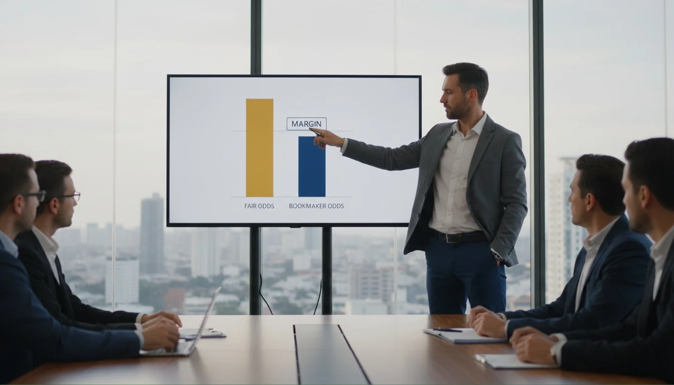 Analista financeiro a apresentar gráfico comparativo de odds justas versus odds da casa de apostas